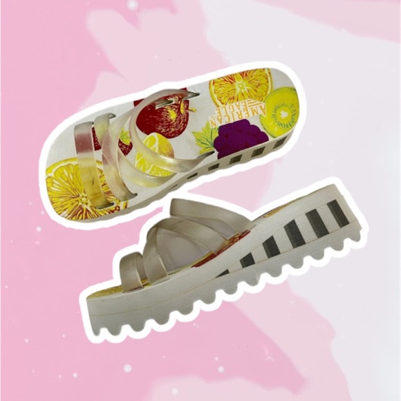 Vintage y2k 90s American Eagle Chunky Platform Wedges White Fruit  6 - Picture 9 of 9